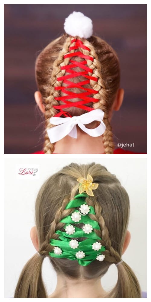 Festive Girls' Christmas Holiday Hairstyle DIY Tutorials + Video