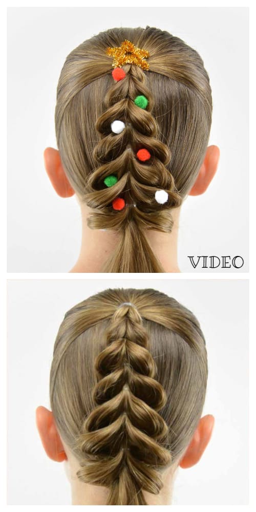 Festive Girls' Christmas Tree Holiday Hairstyle DIY Tutorials + Video