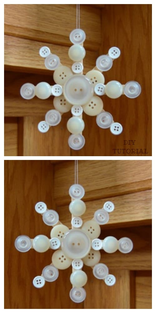 Kids Friendly Christmas Button Crafts Holiday Decorations DIY Ideas - button snowflake ornament