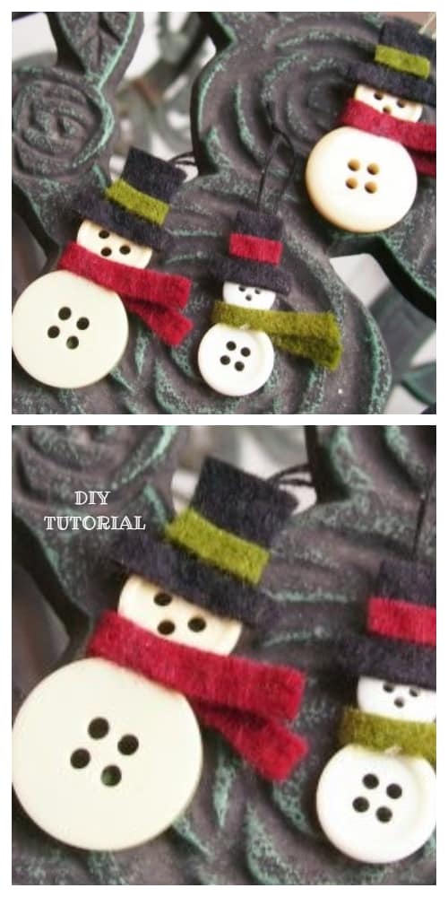 Kids Friendly Christmas Button Crafts Holiday Decorations DIY Ideas - button Snowman Ornament DIY Tutorial