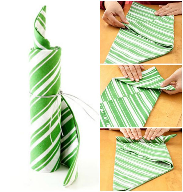 20 Bedste DIY serviet Folding Tutorials til jul - Candle roll serviet folding