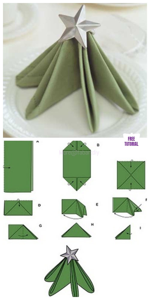 20 Melhores DIY Dobrar Guardanapos Tutoriais para o Natal - Festiva de Natal Árvore de dobrar Guardanapos tutorial