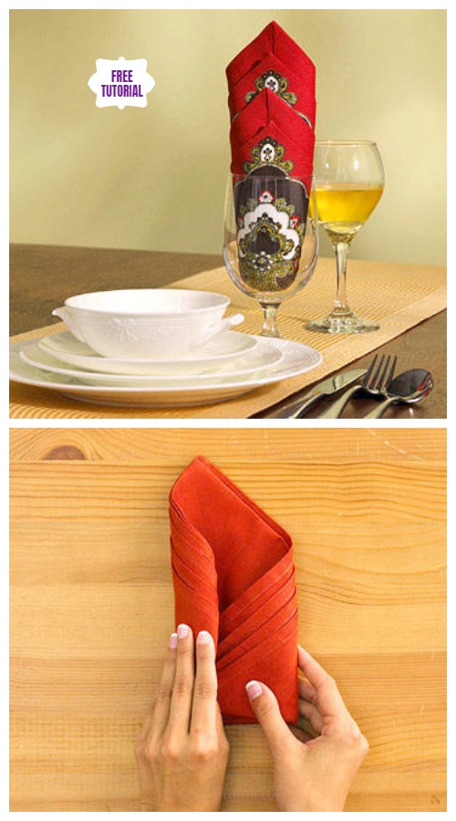 20 Best DIY Napkin Folding Tutorials for Christmas - Towering Diamond Napkin Folding DIY Tutorial