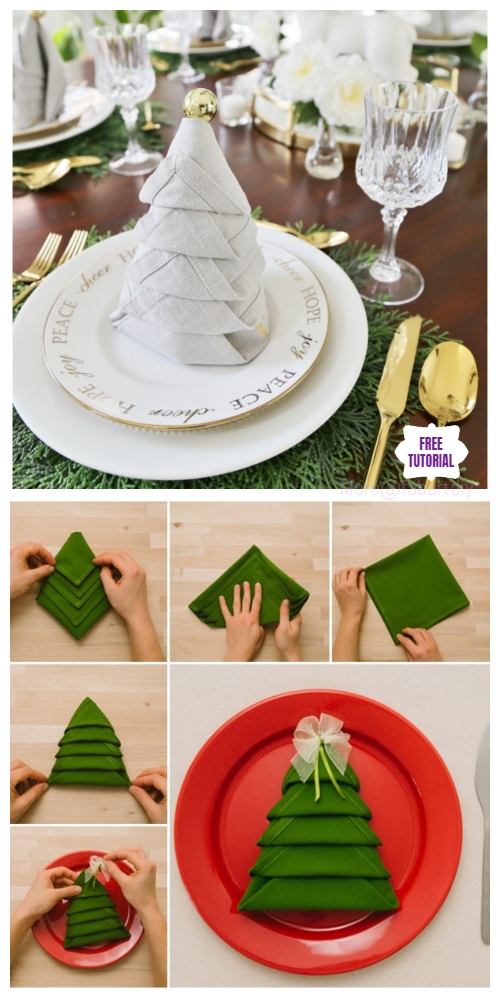 20 Best DIY Napkin Folding Tutorials for Christmas - Christmas Tree Napkin Folding DIY Tutorial