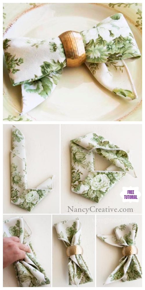 20 Best DIY Napkin Folding Tutorials for Christmas - Bow Napkin Folding with Napkin Ring DIY Tutorial