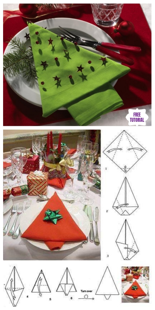 20 Best DIY Napkin Folding Tutorials for Christmas - Christmas Tree Napkin Folding DIY Tutorial