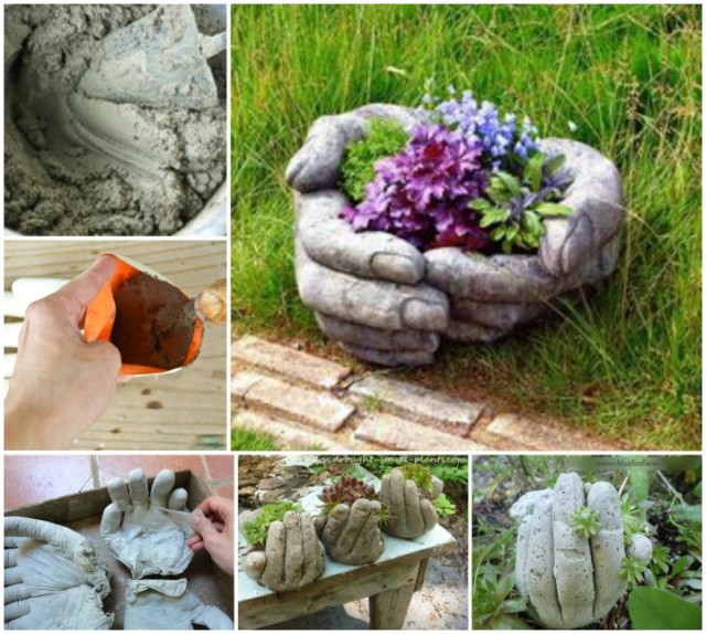 DIY Hand Cupped Stone Garden Planters instructions and picture tutorial