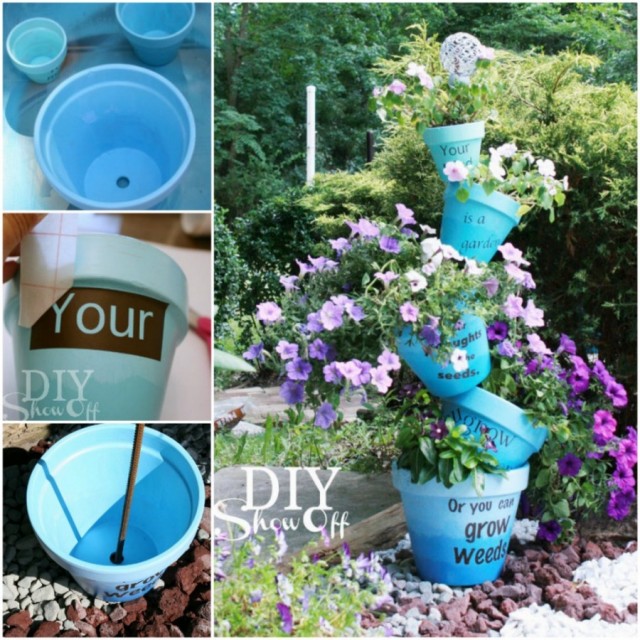 20+ Terra Cotta Clay Pot DIY Project for Your Garden-Ombre Stenciled Flower Pots