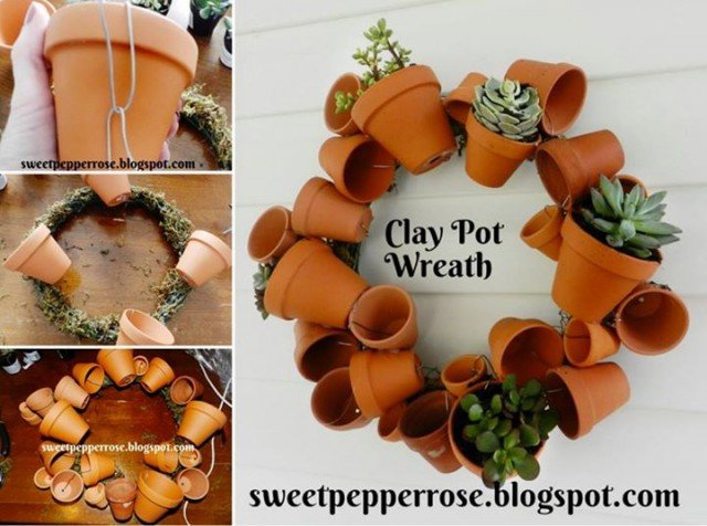 20+ Terra Cotta Clay Pot DIY Project for Your Garden-Clay Pot Wreath