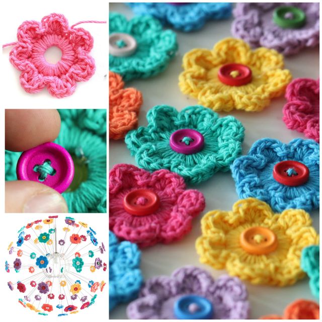 DIY Crochet Button Floral Wall Art Free Crochet Patterns