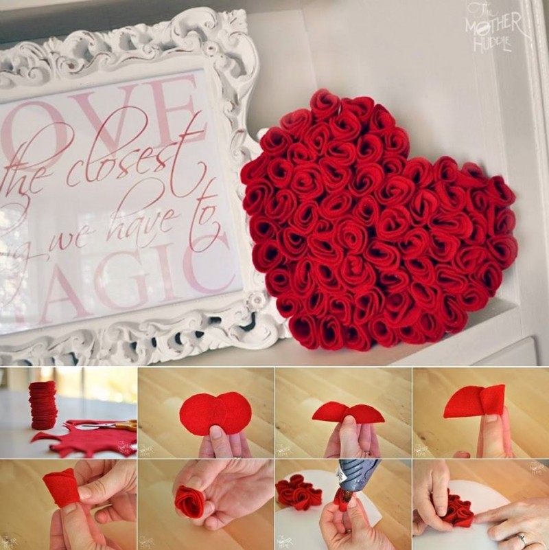 DIY Easy Felt Roses Heart Decoration