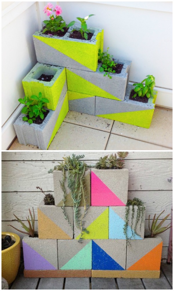 DIY Modern Neon Cinder Block Garden Planter