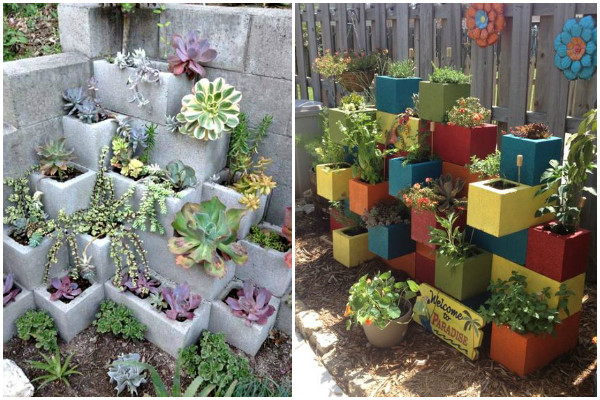 DIY Space Saving Cinder Block Garden Planter