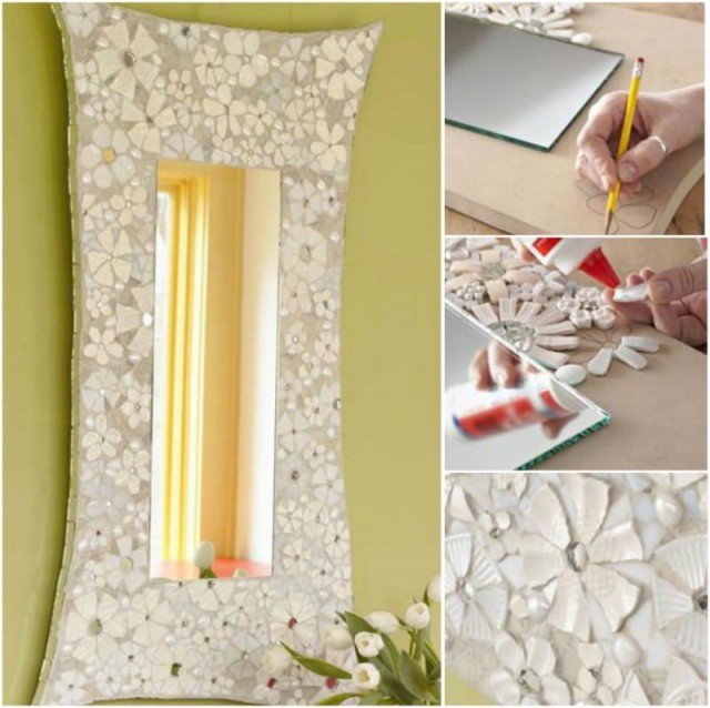 DIY Mosaic Flower frame from Recycled Ceramic