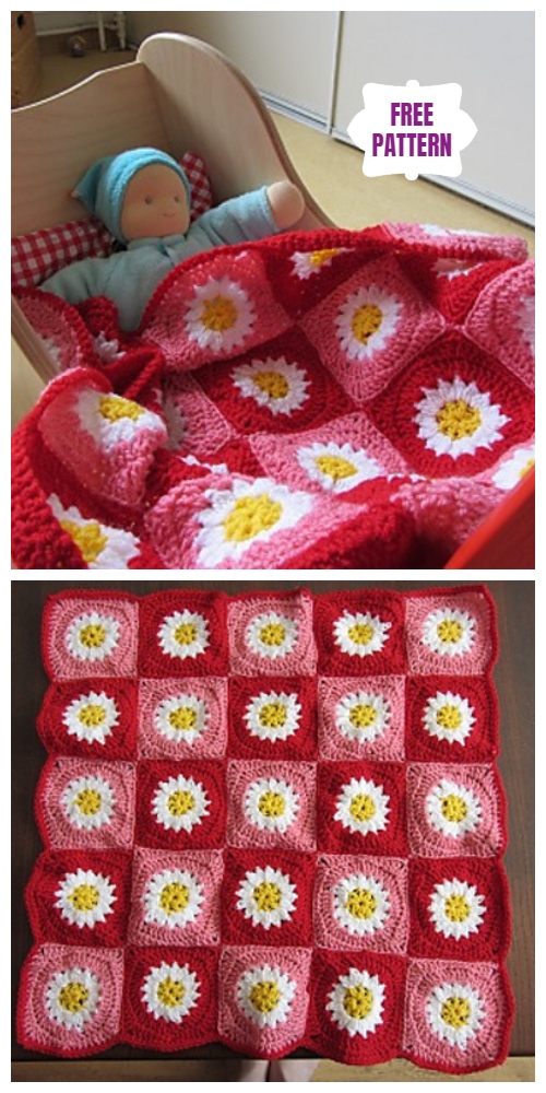 Crochet Daisy Doll Blanket Square Free Crochet Pattern