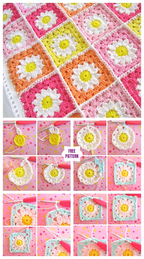 Crochet Daisy Flower Square Blanket Free Crochet Patterns