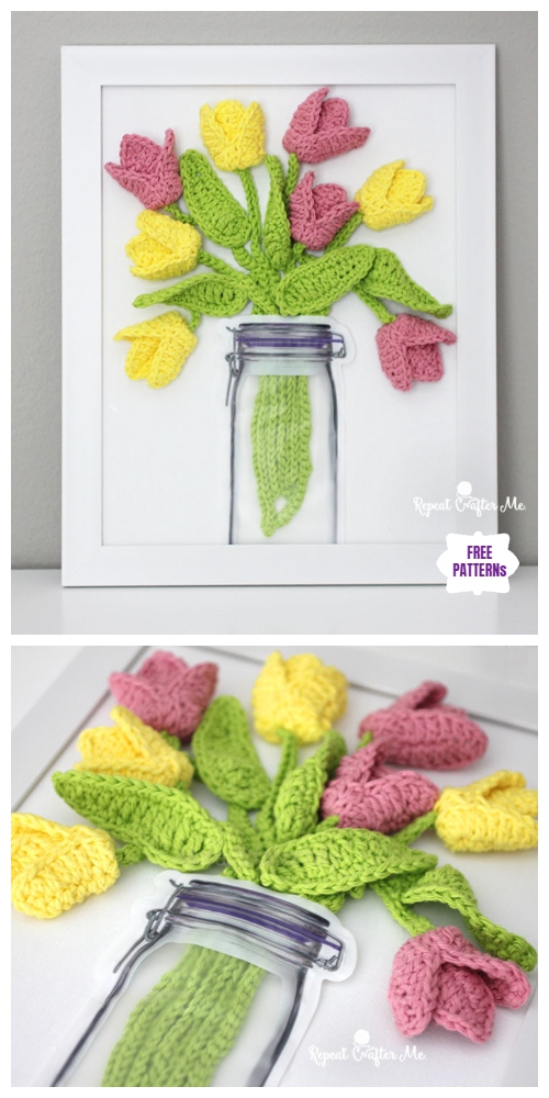 Crochet Tulips on Canvas Wall Art Free Crochet Pattern