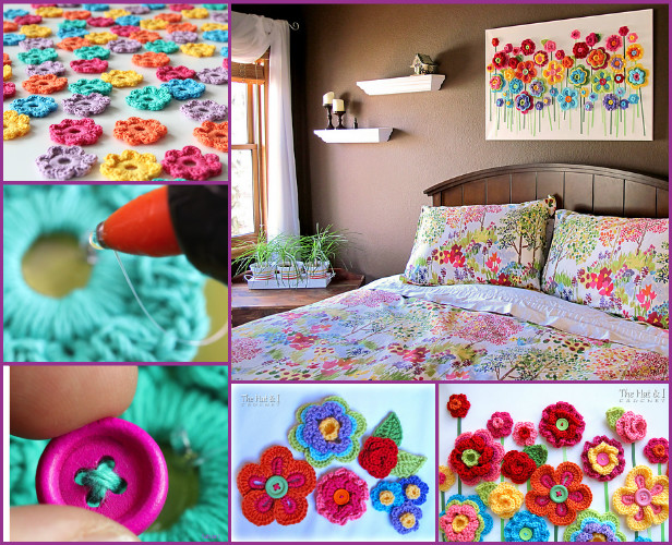 DIY Crochet Button Floral Wall Art Crochet Patterns