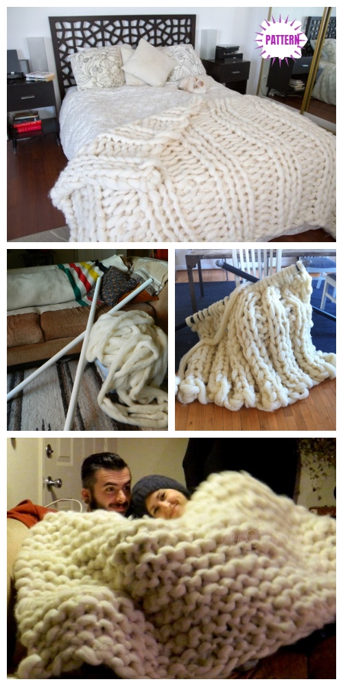 DIY Knit Cozy Giganto Blanket with PVC Pipe Knitting Pattern Video