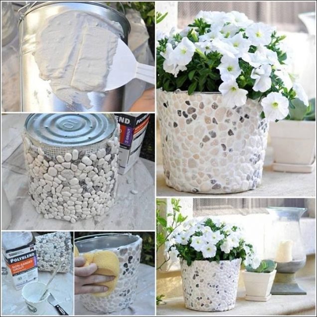 20+ Fabulous DIY Garden Decorating Ideas with Pepples and Stones11-DIY Rock Bucket Planter