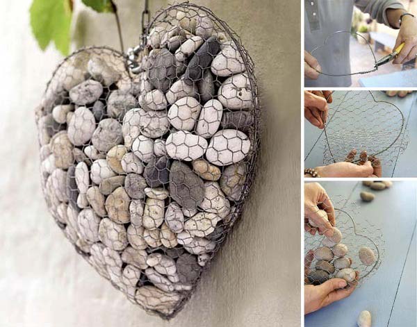 20+ Fabulous DIY Garden Decorating Ideas with Pepples and Stones4-Wire and Stone Heart