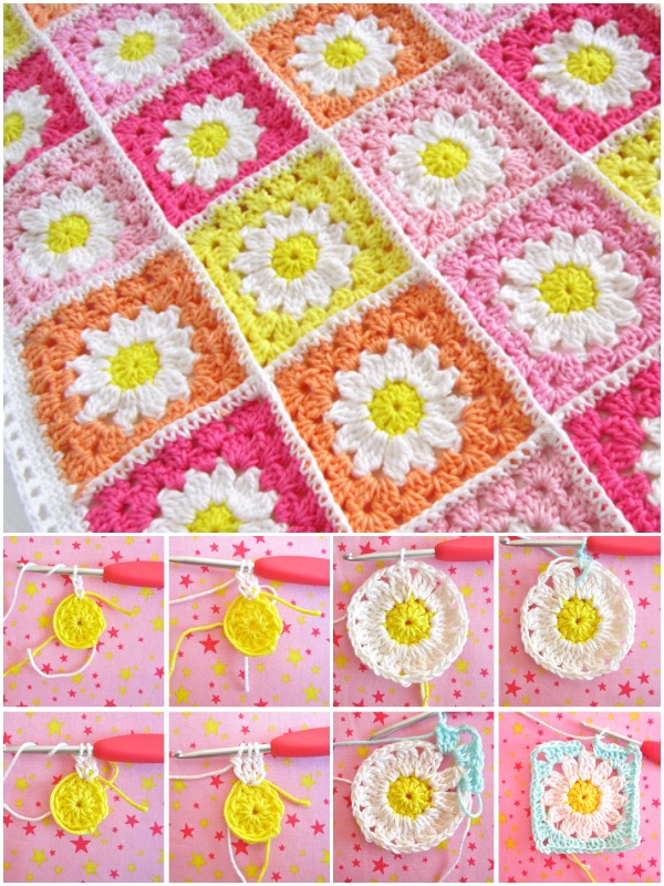 Crochet Daisy Flower Square Blanket Free Crochet Patterns