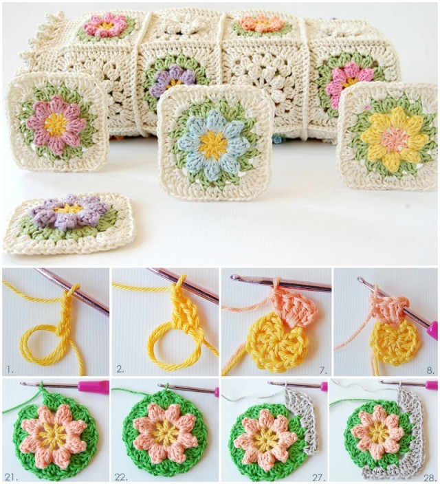 Crochet Primavera Flower Granny Square Blanket Free Crochet Pattern