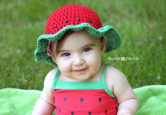 DIY Crochet Summer Sun Hat Free Pattern - crochet watermelon sunhat