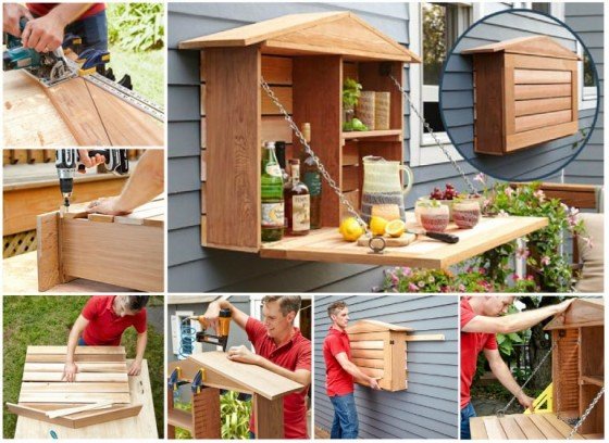 20+ Outdoor Pallet Furniture DIY ideas and tutorials -Pallet Fold Down Outdoor Wine Bar