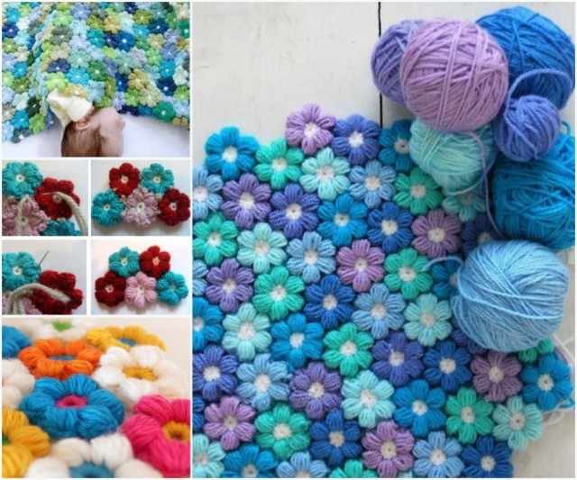 Crochet Puff Stitch Flower Blanket Free Crochet Pattern