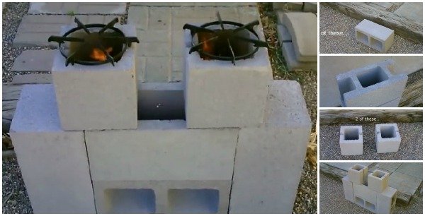 FabArtDIY Concrete Block Dual Burner Rocket Stove