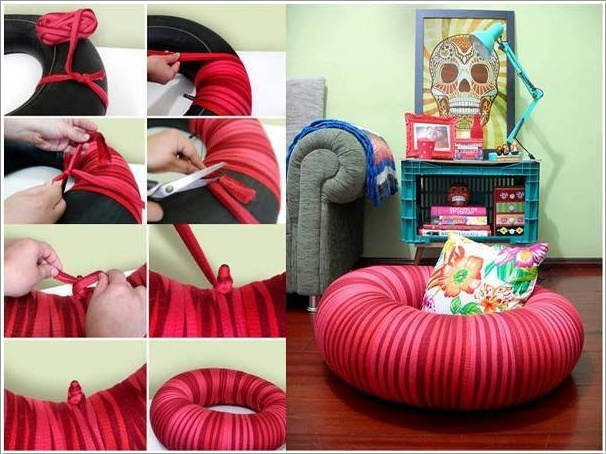 Tire Inner Tube Wrapped Seat- 20+ DIY Ways to Repurpose Old Tires for Home and Garden