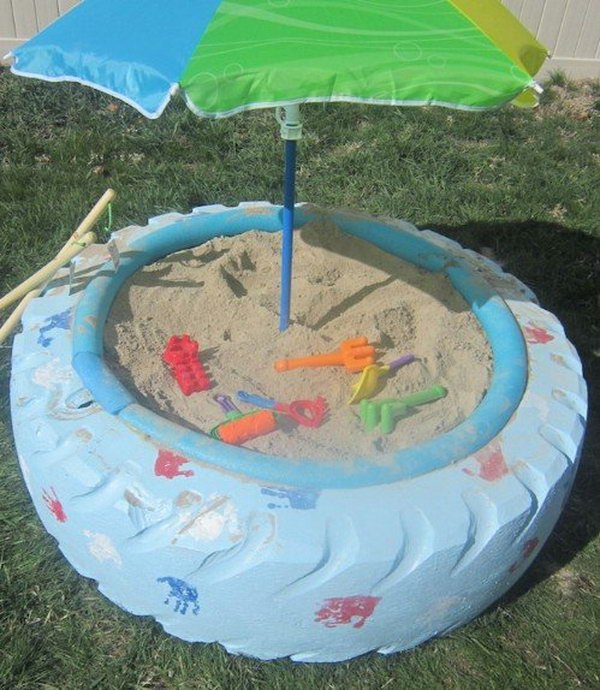 DIY Tire Sandbox--20+ DIY Ways to Repurpose Old Tires for Home and Garden