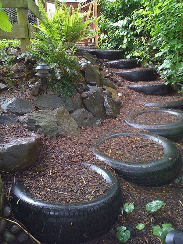 DIY Old tires stairs-20+ DIY Ways to Repurpose Old Tires for Home and Garden