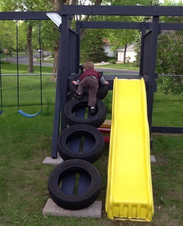 Swing Set Tire Ladder--20+ DIY Ways to Repurpose Old Tires for Home and Garden