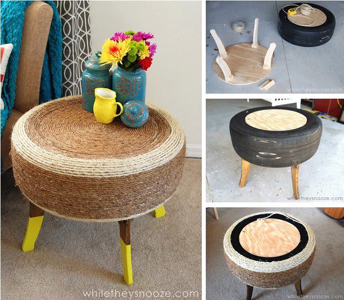 Rope Tire Table-20+ DIY Ways to Repurpose Old Tires for Home and Garden