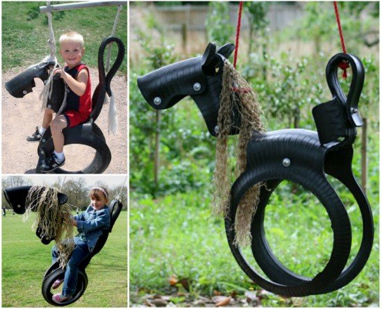 Horse Tire Swing--20+ DIY Ways to Repurpose Old Tires for Home and Garden