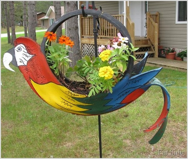 DIY Tropical Parrot Planter--20+ DIY Ways to Repurpose Old Tires for Home and Garden