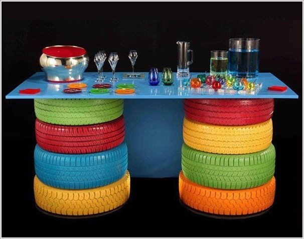 Colorific Outdoor Table--20+ DIY Ways to Repurpose Old Tires for Home and Garden