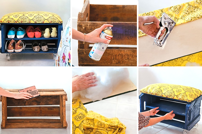 FabArtDIY Wood Wine Crate Ideas and Projects - diy wood crate shoe bench/rack