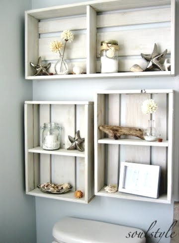 FabArtDIY Wood Wine Crate Ideas and Projects - Bathroom Wood Crate Shelves