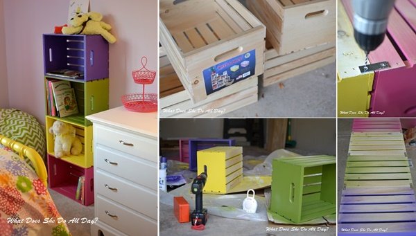 FabArtDIY Wood Wine Crate Ideas and Projects DIY Colorful Wood Crate Bookcase