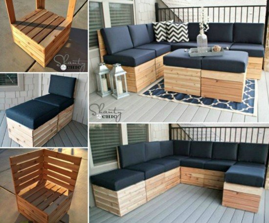 20+ Outdoor Pallet Furniture DIY ideas and tutorials- DIY Modular Sectional Corner Lounge