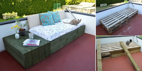 20+ Outdoor Pallet Furniture DIY ideas and tutorials- DIY Pallet Patio Day Bed