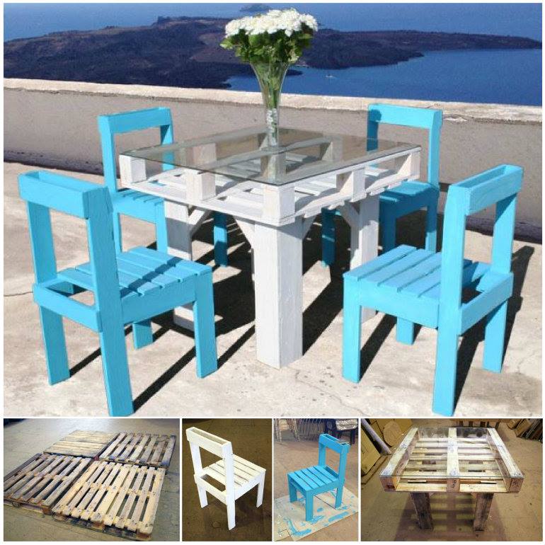 20+ Outdoor Pallet Furniture DIY ideas and tutorials-Outdoor Pallet Dining Table and Chair Set