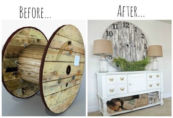 fabartdiy Repurposed Wire Spool Furniture Ideas - diy Wood Pallet wire spool Clock