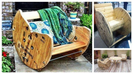 fabartdiy Cable Spool Rocking Chair