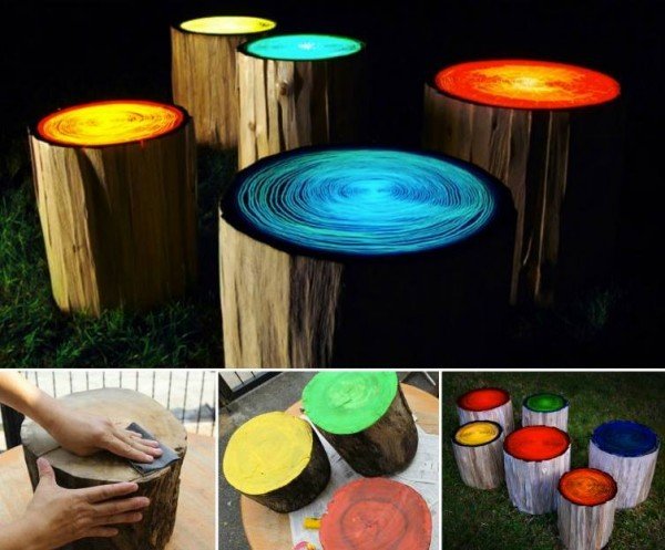 These Glowing Tree Stump Stools will look fantastic in your garden or entertaining area.