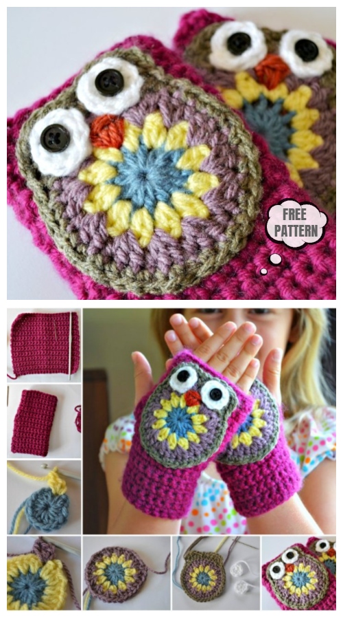 Crochet Owl Mittens Free Crochet Patterns