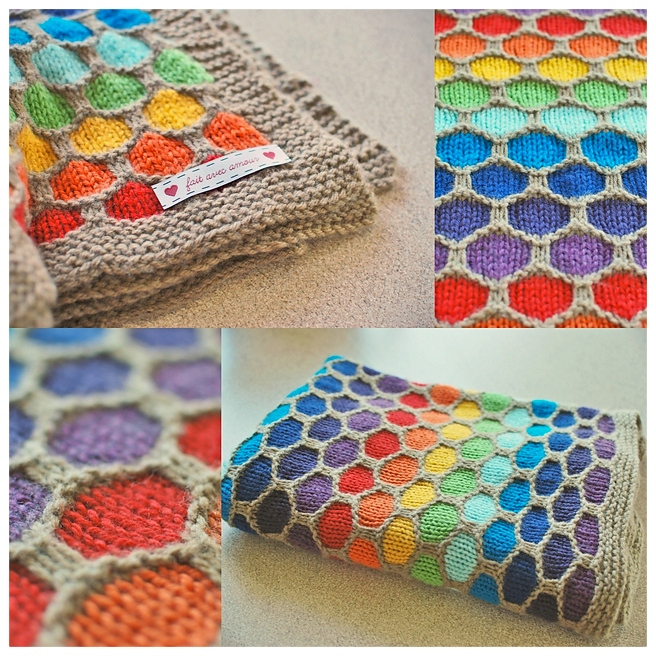 Knit Honeycomb Rainbow Blanket Free Knitting Pattern